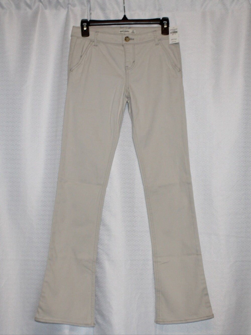 NWT Abercrombie Kids Girls Bootcut Twill Jeans Light Gray Cream Size 16
